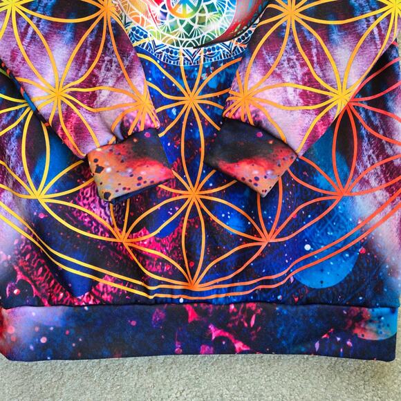 Yes We Vibe Groovy Chakra Peace Hoodie size Large Tunic Length Kangaroo Pocket - Picture 8 of 10